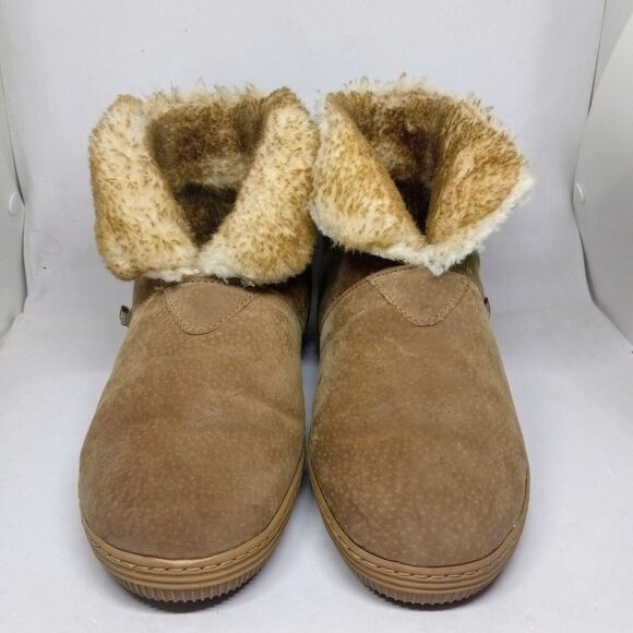 LAMO Size 8 Suede Bootie Slippers-Faux Fur Lined-Chestnut-Plastic Outsole - Picture 2 of 9